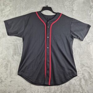 Vintage  Hat & Beyond Jersey Shirt Mens XL Black Red Trim Button Up Baseball USA